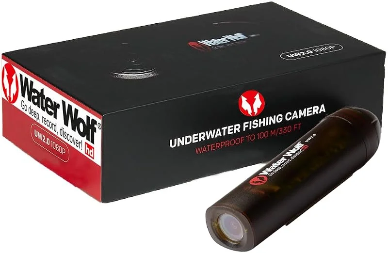 Water Wolf 2.0 WiFi undervattens actionkamera för fiske - 1080p HD undervattenskamera 120 graders vidvinkel 100 m vattentät kamera med tillbehörssats — Portabel digital och ljud