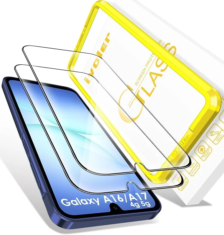 ivoler 2 stycken skärmskydd för Samsung Galaxy A17 4G, 5G, A16 4G, 5G skyddsfilm, 9H hårdhetsskyddsglas, HD klar skyddsfilm, repskyddande, antiblåsor — Mobil och surfplatta