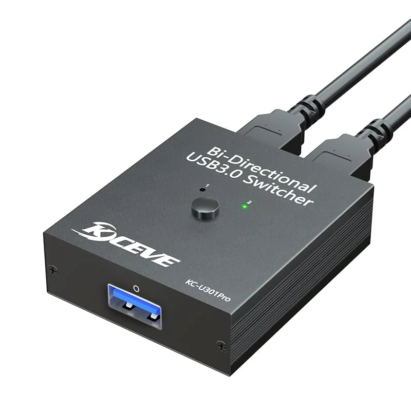MLEEDA USB 3.0 Switch Väljare, Tvåväglig USB-omkopplare 2-i-1 ut eller 1 i 2-utgång, USB Switch 2 Datorer Dela Tangentbord, Mus, Skanner, Skrivare — TV och streaming